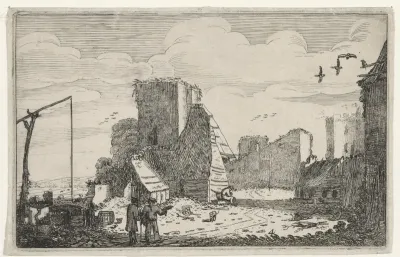 Voorterrein van kasteel Brederode met links de ruïne van de poort