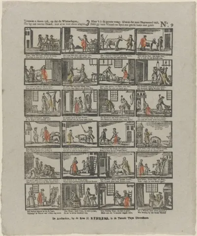 Voorziet u deezen tyd, op dat de winterdagen, / Uw by een warme haard, niet al te veel doen klagen, / Maar 't is de groote vraag: schoon dat men slagtmaand teld, / Hebt gy voor vleesch en spek een goede beurs met geld?