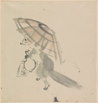 Vos met karaf en parasol