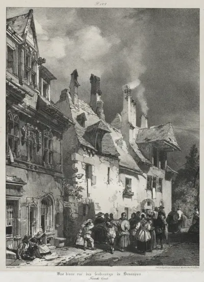 Voyages pittoresques et romantiques dans l'ancienne France,  Franche-Comté:  Vue d'une rue des faubourgs de Besançon