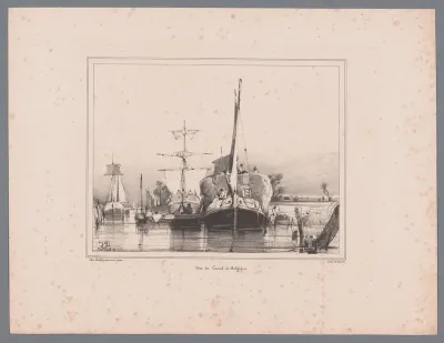 Vracht- en vissersschepen op het Canal de Belgique