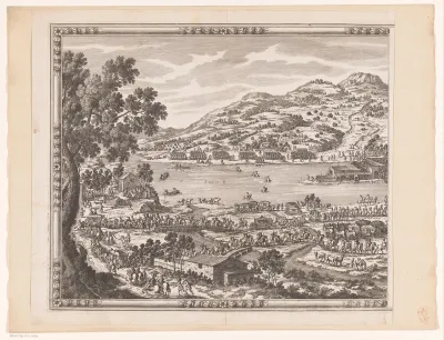 Vredesconferentie op Île des Faisans met de koningen Lodewijk XIV en Filips IV (linker deel)