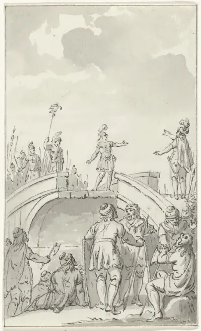 Vredesonderhandelingen tussen Claudius Civilis en Petilius Cerealis op de afgebroken brug, 70