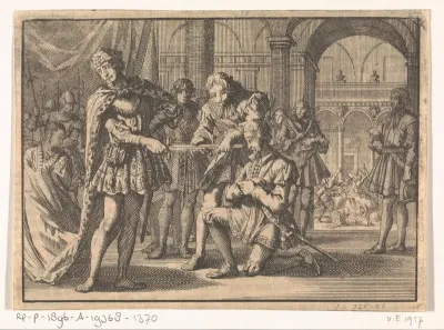 Vrees van Jacobus I, koning van Engeland, voor een zwaard bij het ridderen van Kenelm Digby, ca. 1623