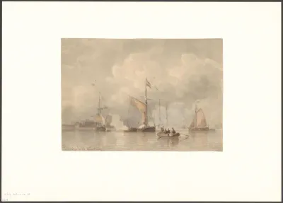 Vreugdeschoten op het IJ bij de inhuldiging van koning Willem III