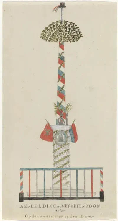 Vrijheidsboom ingewijd op de Dam te Amsterdam, 4 maart 1795