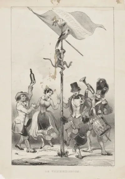 Vrijheidsboom met aap en kaketoe