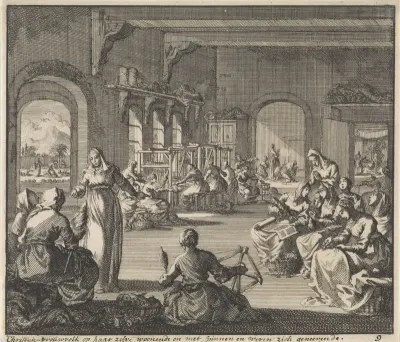Vroeg-christelijke gemeenschap van vrouwen werkend in hun klooster