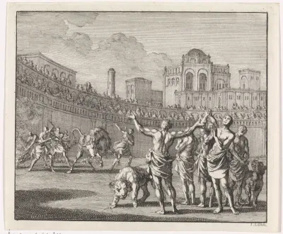 Vroegchristelijke martelaren in een Romeinse arena