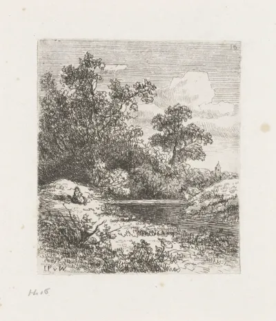 Vrouw aan de oever van een rivier