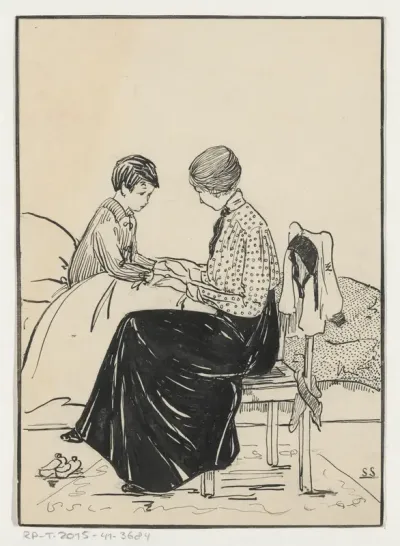 Vrouw aan het bed van een jongen