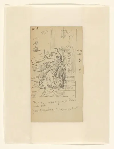 Vrouw aan spinet in interieur
