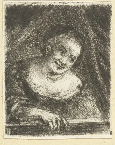 Vrouw achter een balustrade