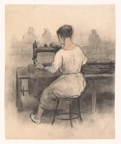 Vrouw achter naaimachine