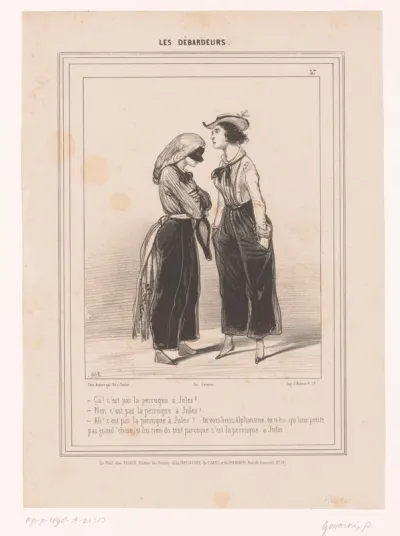 Vrouw bekijkt de pruik van een andere vrouw