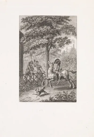 Vrouw bekogelt een ruiter