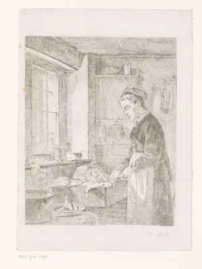 Vrouw bereidt vis in een keuken