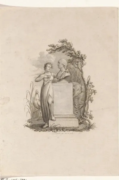 Vrouw bij een buste van Jan Hendrik van Kinsbergen