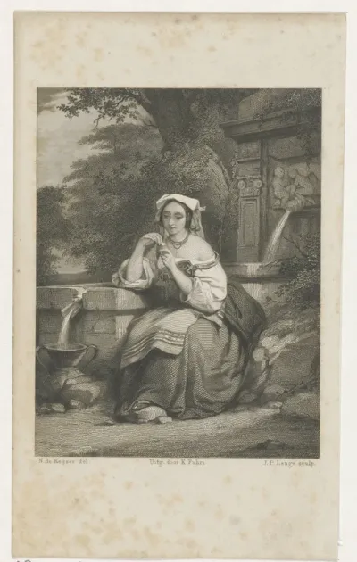 Vrouw bij een fontein