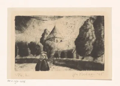 Vrouw bij een kerk