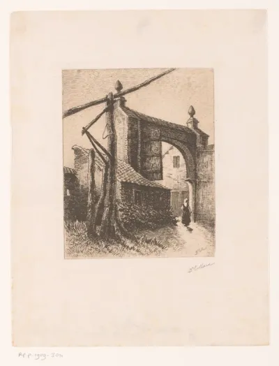 Vrouw bij een poort te Merksem