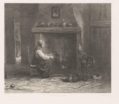 Vrouw bij open haard