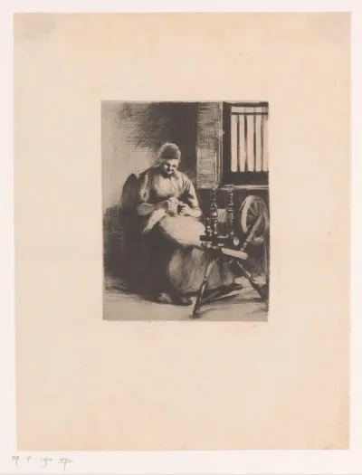 Vrouw bij spinnewiel