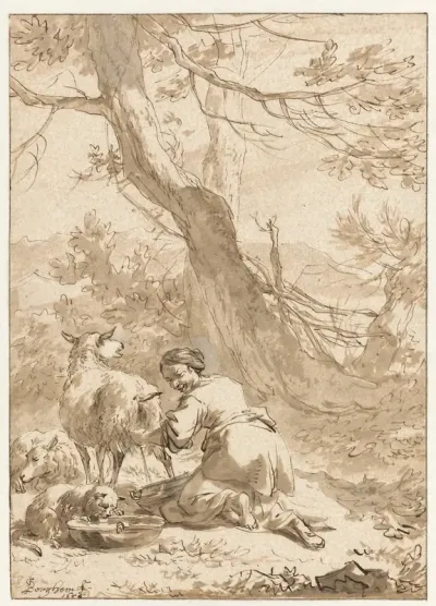 Vrouw die een schaap melkt