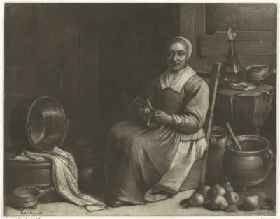 Vrouw die peren schilt