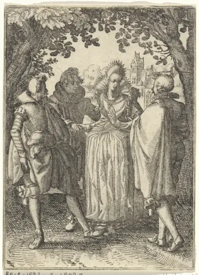 Vrouw en drie mannen