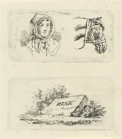 Vrouw en een paard / steen in een landschap