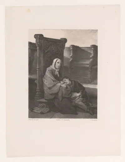 Vrouw en jongen in kerkinterieur
