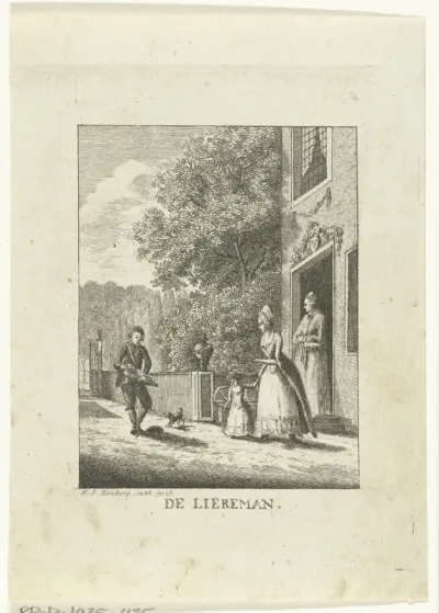 Vrouw en kind kijkend naar man die aan lier draait