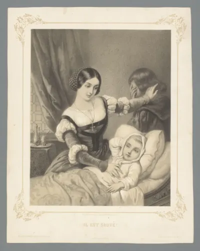 Vrouw en man aan het ziekbed van kind