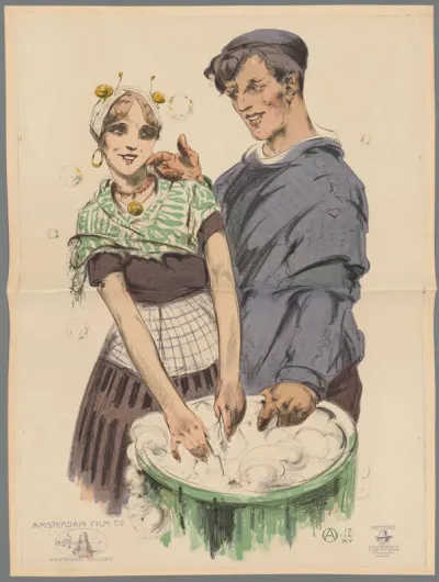 Vrouw en man doen de was in een wastobbe