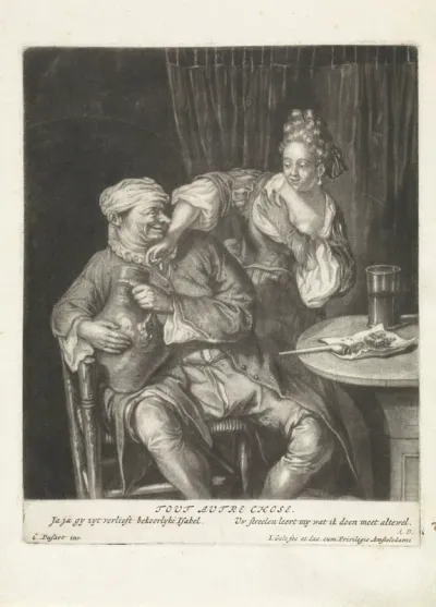 Vrouw en man met een wijnkruik