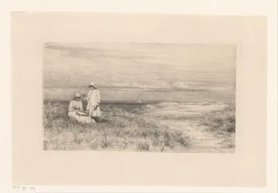 Vrouw en meisje in duinen