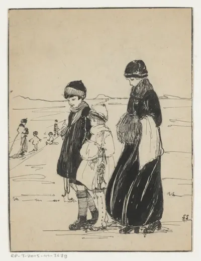 Vrouw en meisjes bij een schaatsbaan