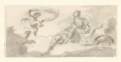 Vrouw en putti in de wolken