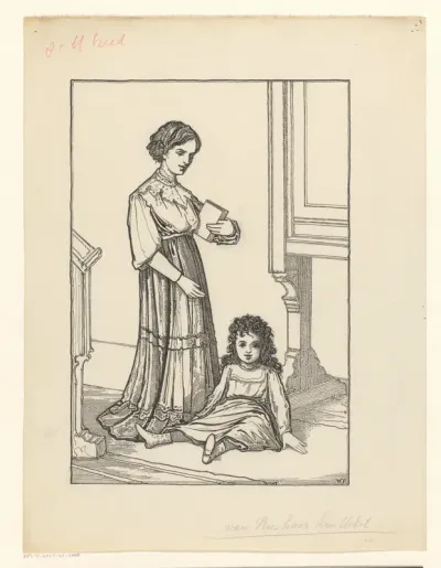 Vrouw en zittend meisje