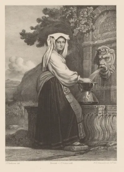 Vrouw haalt water bij fontein