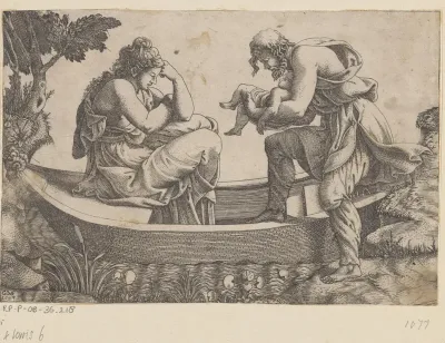 Vrouw in een bootje met man en baby