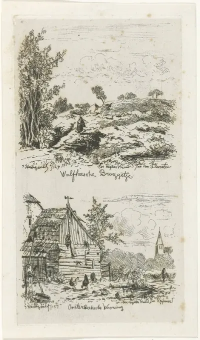 Vrouw in een landschap en boerenerf