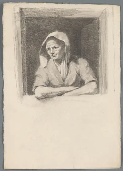 Vrouw in een raamkozijn