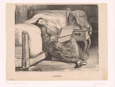 Vrouw in kamerjas met een serinette