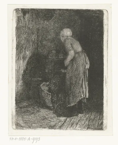 Vrouw kijkt in een wieg