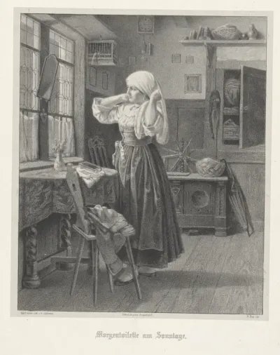 Vrouw kleedt zich aan bij het raam