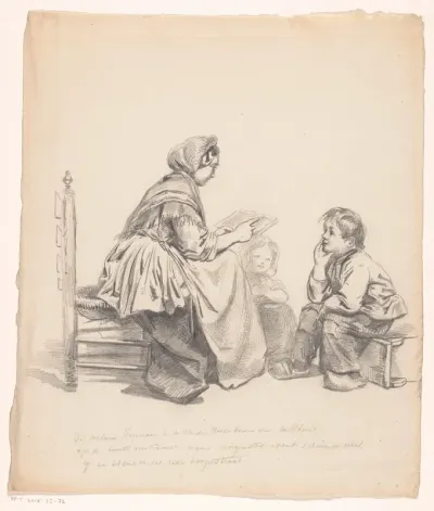 Vrouw leest voor aan een jongen en een meisje