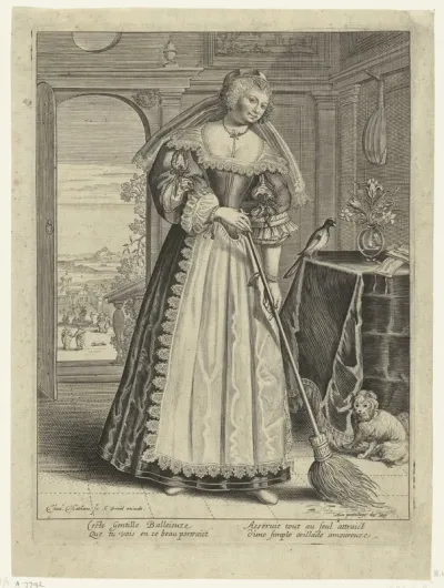 Vrouw met bezem in een interieur
