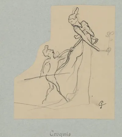 Vrouw met bloem met faun met staf